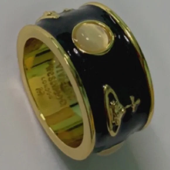 Vivienne Westwood gold and black enamel logo Ring - Picture 1 of 9